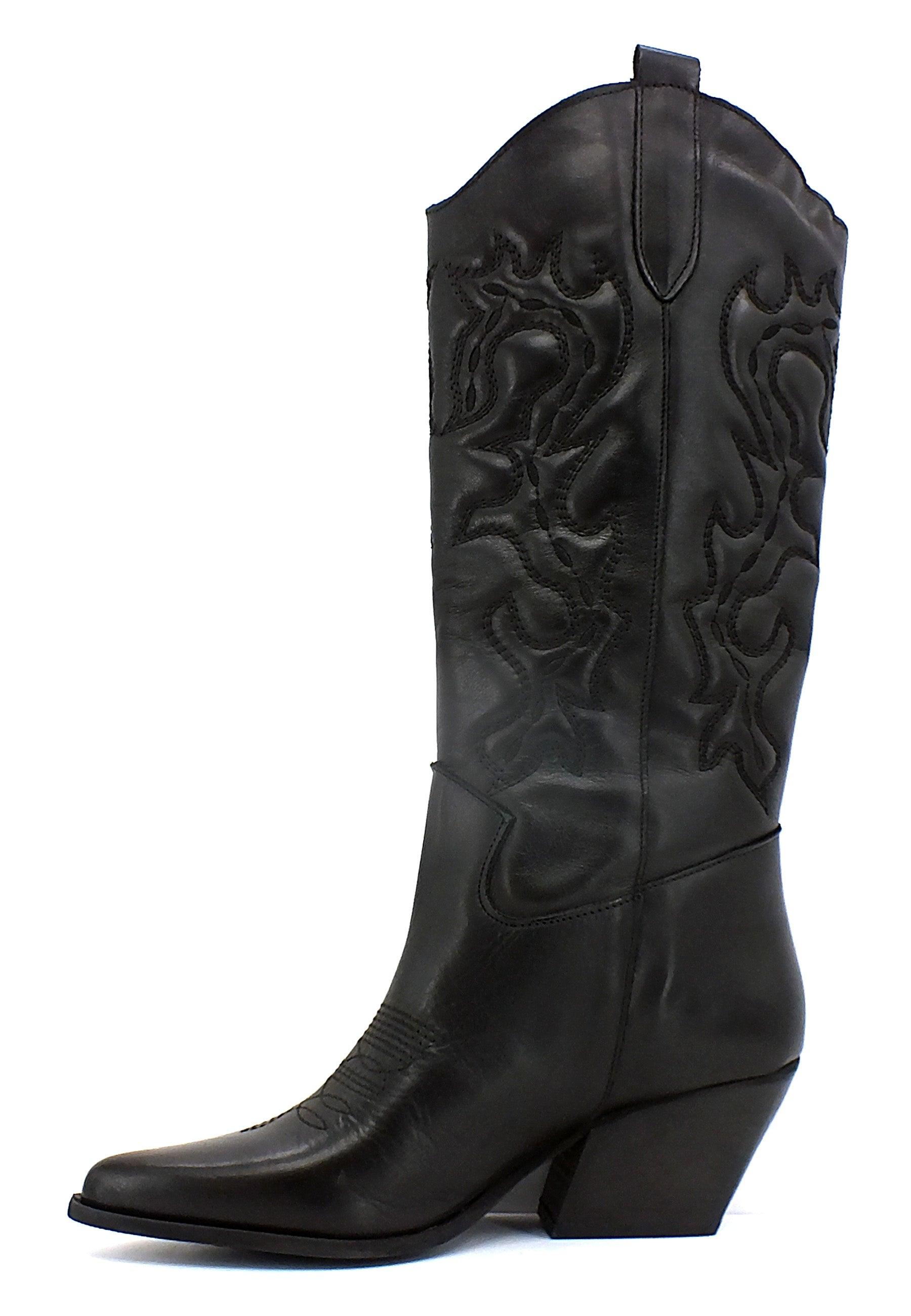 DIVINE FOLLIE Stivale Texano Ricamo Donna Nero DF2202 - Sandrini Calzature e Abbigliamento