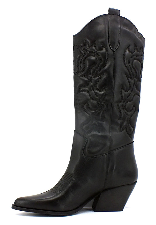 DIVINE FOLLIE Stivale Texano Ricamo Donna Nero DF2202 - Sandrini Calzature e Abbigliamento