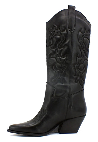 DIVINE FOLLIE Stivale Texano Ricamo Donna Nero DF2202 - Sandrini Calzature e Abbigliamento