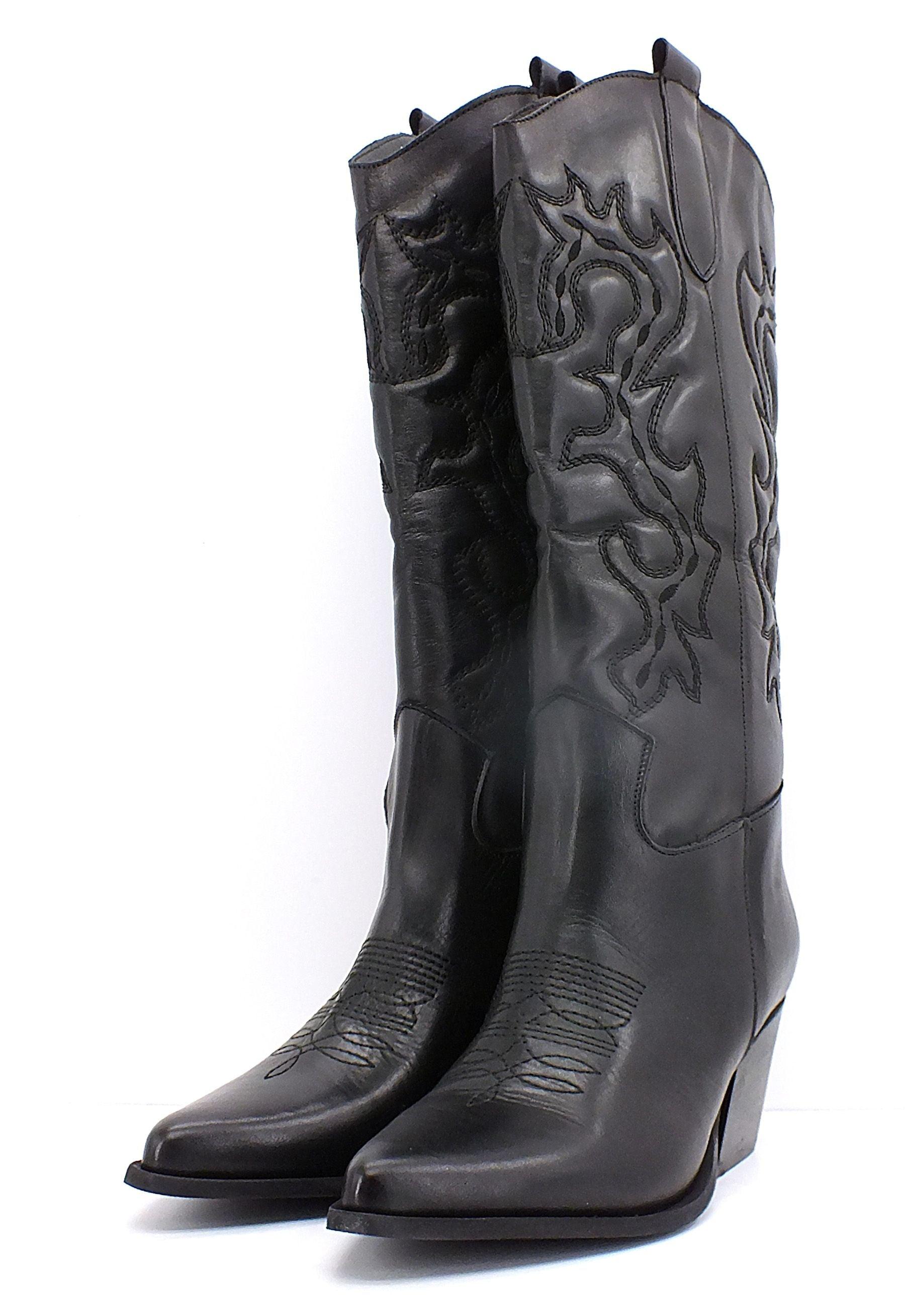 DIVINE FOLLIE Stivale Texano Ricamo Donna Nero DF2202 - Sandrini Calzature e Abbigliamento