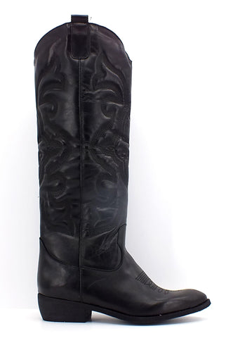 DIVINE FOLLIE Stivale Texano Ricamo Donna Nero DF617 - Sandrini Calzature e Abbigliamento