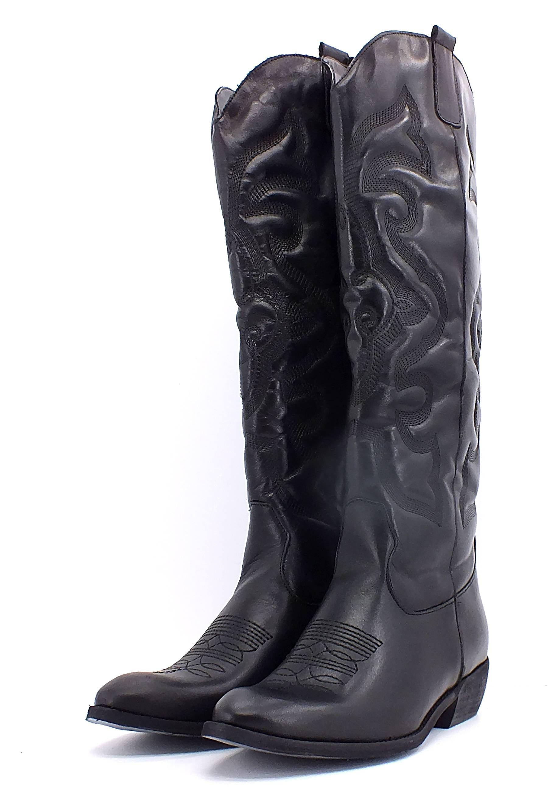 DIVINE FOLLIE Stivale Texano Ricamo Donna Nero DF617 - Sandrini Calzature e Abbigliamento