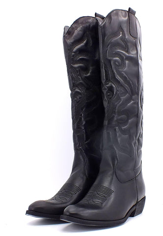 DIVINE FOLLIE Stivale Texano Ricamo Donna Nero DF617 - Sandrini Calzature e Abbigliamento