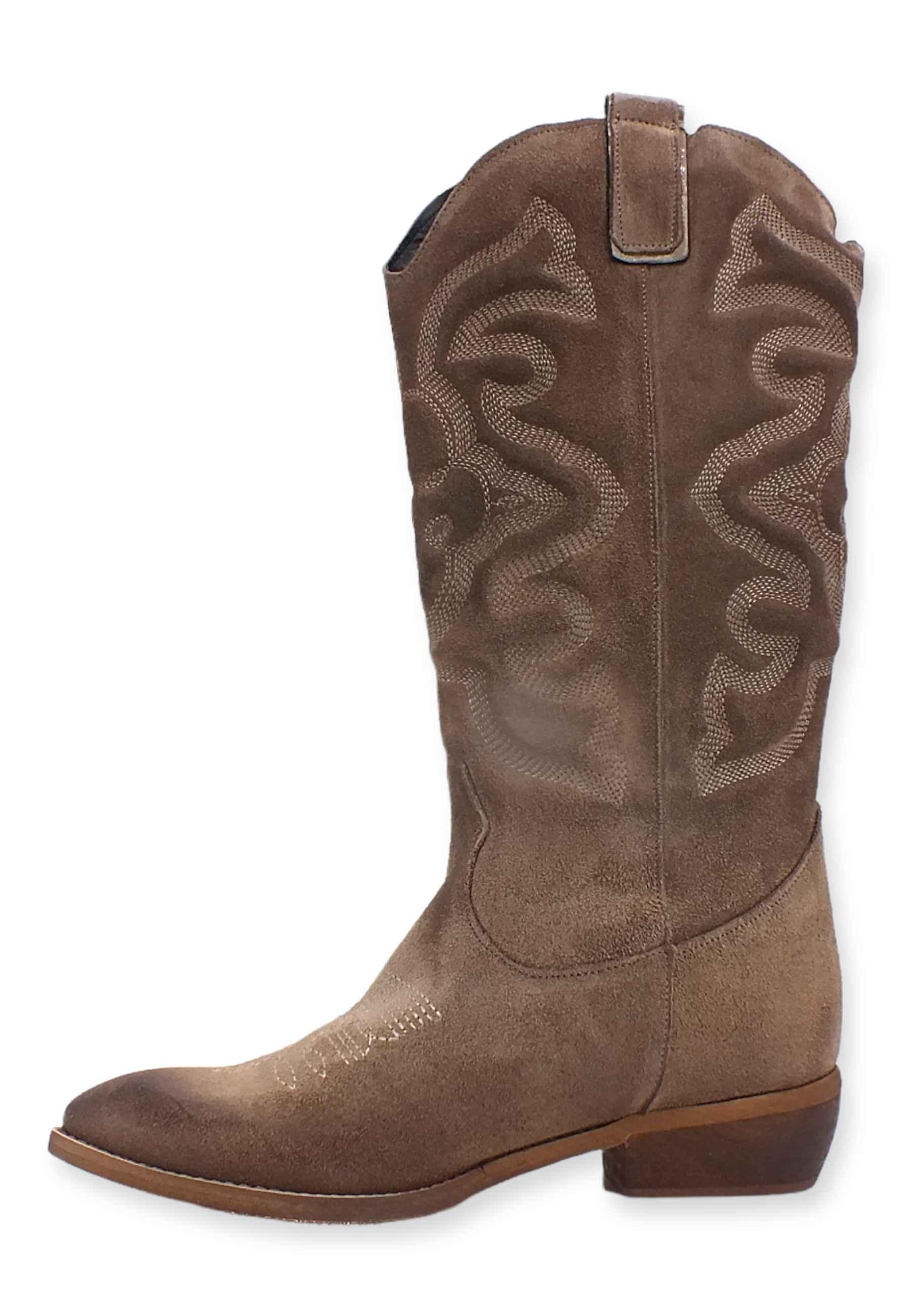 DIVINE FOLLIE Stivale Texano Ricamo Marrone Taupe DF607 - Sandrini Calzature e Abbigliamento