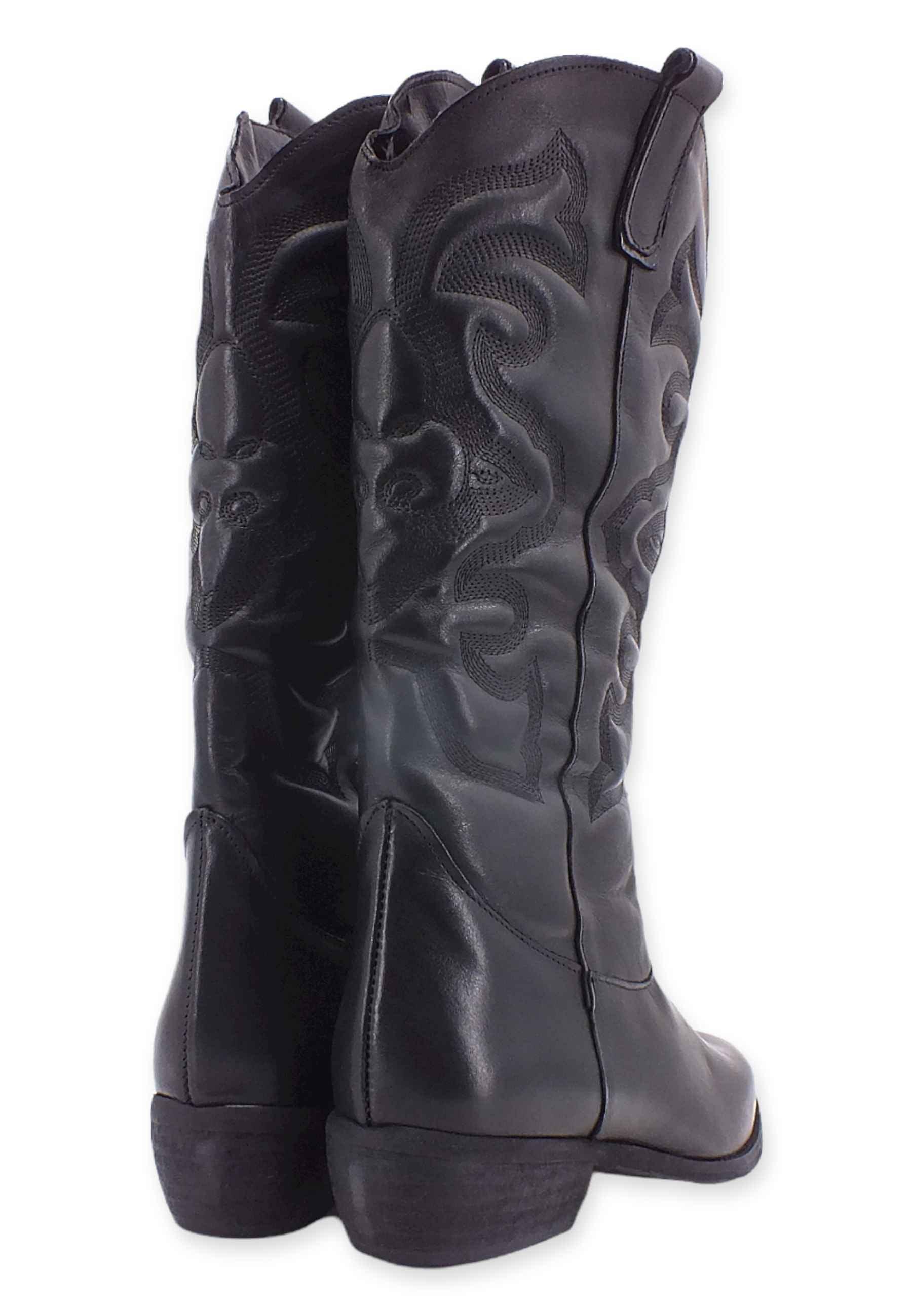 DIVINE FOLLIE Stivale Texano Ricamo Nero DF607 - Sandrini Calzature e Abbigliamento