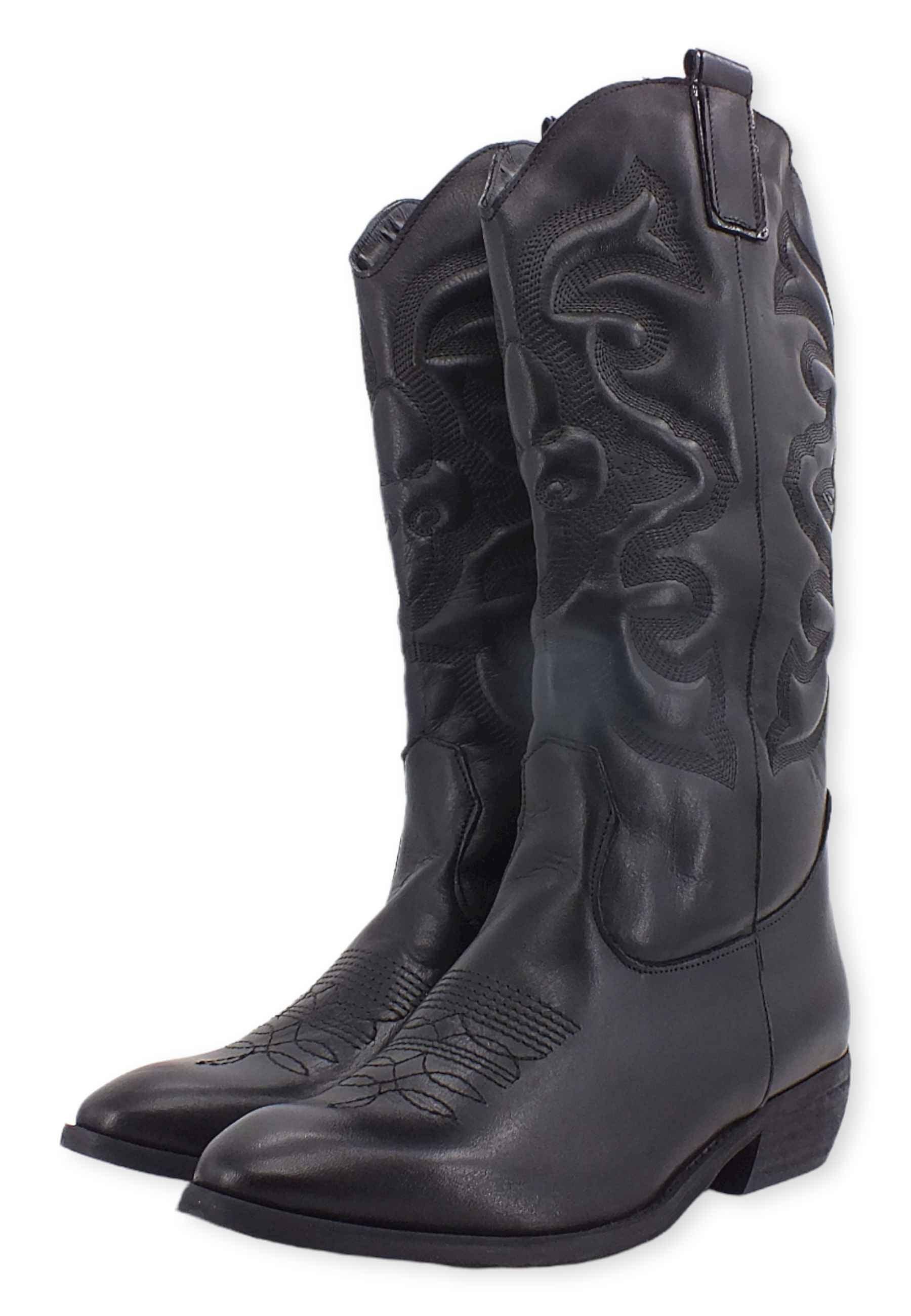 DIVINE FOLLIE Stivale Texano Ricamo Nero DF607 - Sandrini Calzature e Abbigliamento