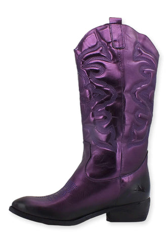 DIVINE FOLLIE Stivale Texano Ricamo Viola Melanzana DF607LM - Sandrini Calzature e Abbigliamento