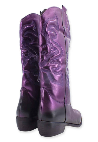 DIVINE FOLLIE Stivale Texano Ricamo Viola Melanzana DF607LM - Sandrini Calzature e Abbigliamento