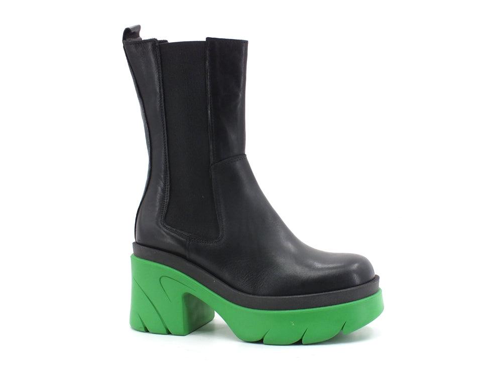 DIVINE FOLLIE Stivaletto Polacco MID Combact Nero Verde COL2 - Sandrini Calzature e Abbigliamento