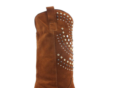 DIVINE FOLLIE Texano Alto Crosta Borchie Cuoio 17173 - Sandrini Calzature e Abbigliamento