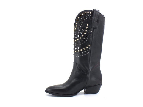 DIVINE FOLLIE Texano Alto Crosta Borchie Nero 17173 - Sandrini Calzature e Abbigliamento