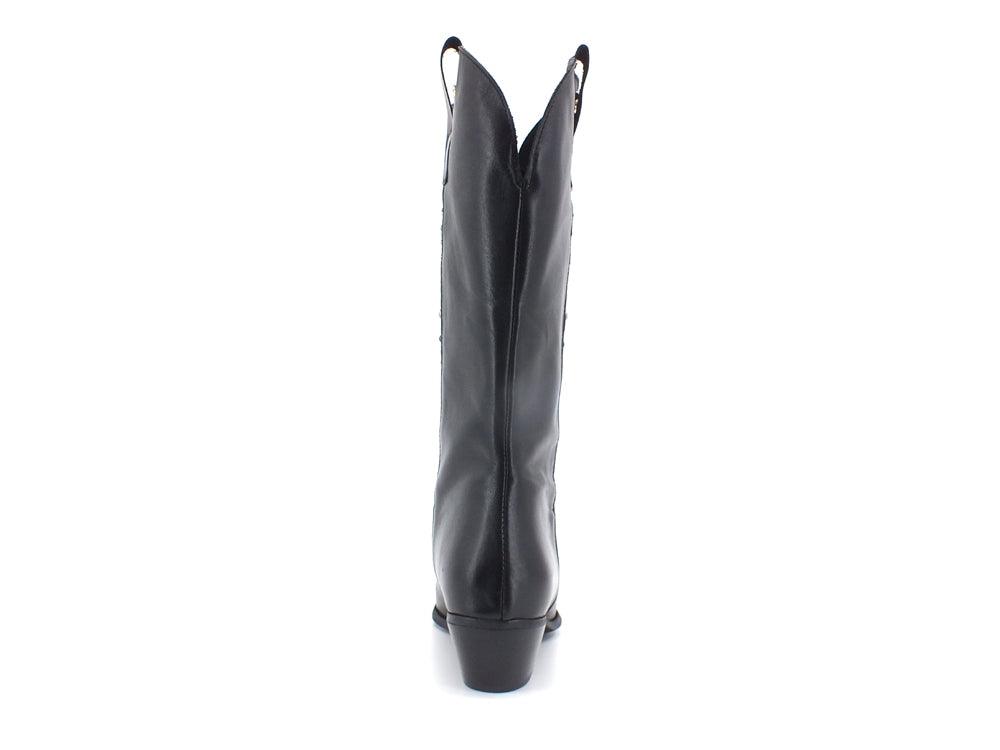 DIVINE FOLLIE Texano Alto Crosta Borchie Nero 17173 - Sandrini Calzature e Abbigliamento