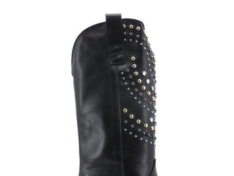 DIVINE FOLLIE Texano Alto Crosta Borchie Nero 17173 - Sandrini Calzature e Abbigliamento