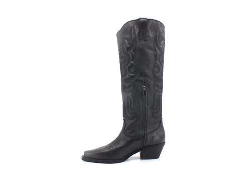 DIVINE FOLLIE Texano Alto Ricamo Pelle Nero DX328B - Sandrini Calzature e Abbigliamento