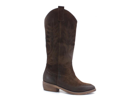 DIVINE FOLLIE Texano Alto Ricamo Testa Di Moro DF612 - Sandrini Calzature e Abbigliamento