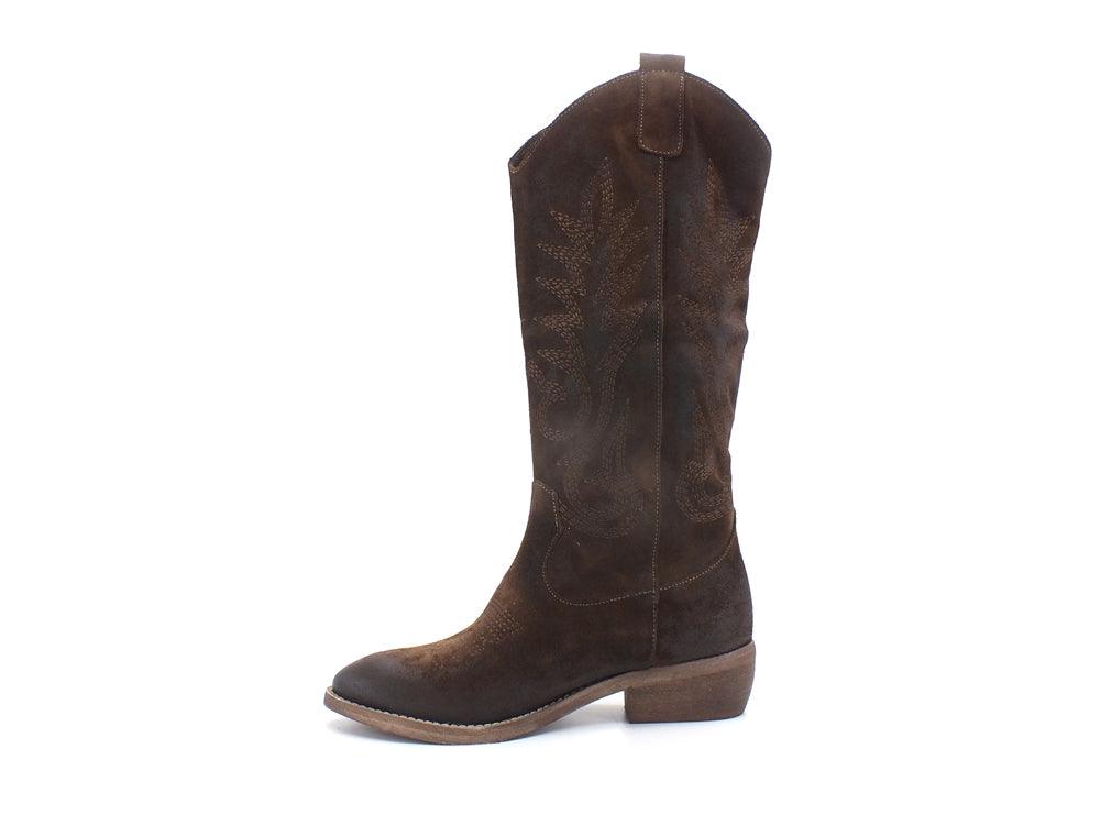 DIVINE FOLLIE Texano Alto Ricamo Testa Di Moro DF612 - Sandrini Calzature e Abbigliamento