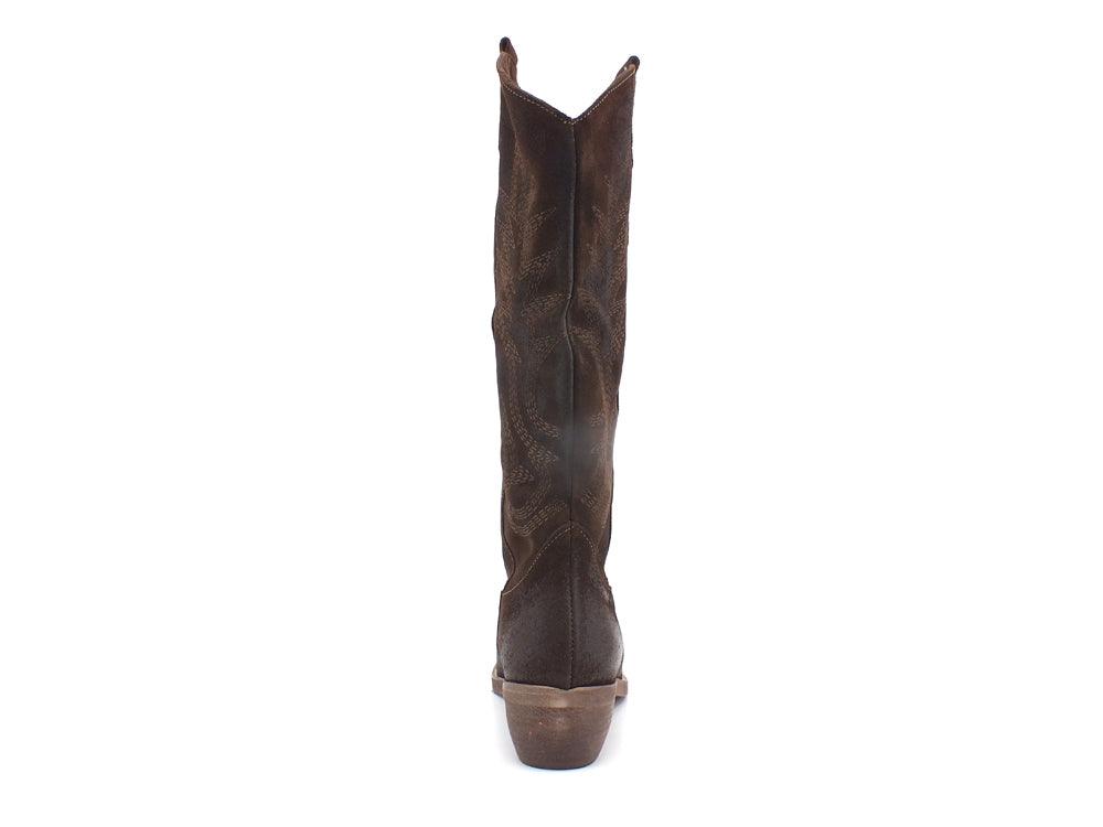 DIVINE FOLLIE Texano Alto Ricamo Testa Di Moro DF612 - Sandrini Calzature e Abbigliamento