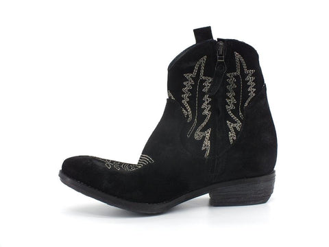 DIVINE FOLLIE Texano Camoscio Ricamo Nero TEX-RIC - Sandrini Calzature e Abbigliamento
