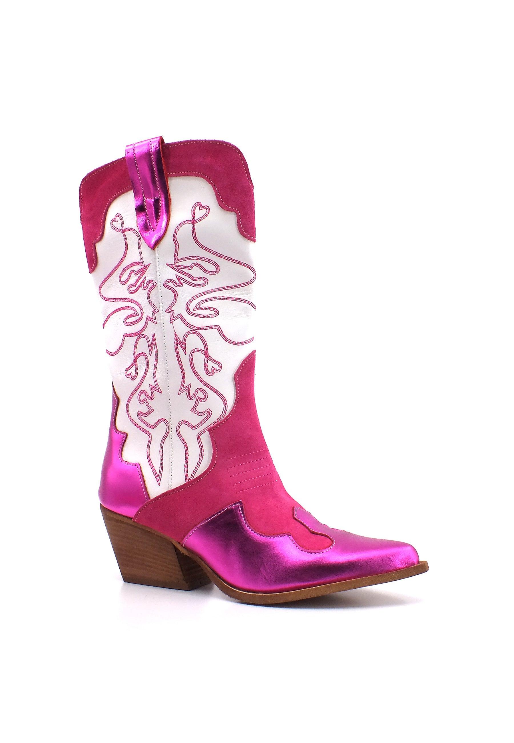 DIVINE FOLLIE Texano Donna Fuxia Bianco DF2324L - Sandrini Calzature e Abbigliamento