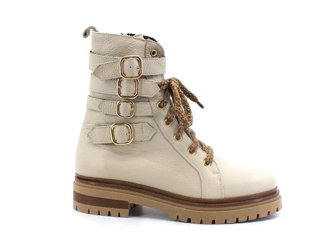 E' MIA Anfibio Pelle Stivaletto Fibbie Beige ANGELICA - Sandrini Calzature e Abbigliamento