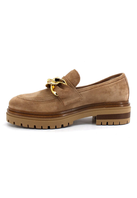 E' MIA Mocassino Fibbia Gold Donna Beige Camel CALLA - Sandrini Calzature e Abbigliamento