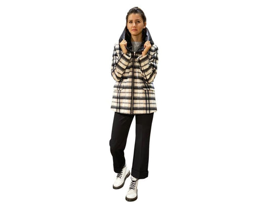 EMME MARELLA Cappotto Corto Fantasia Check Nero Panna ORA - Sandrini Calzature e Abbigliamento