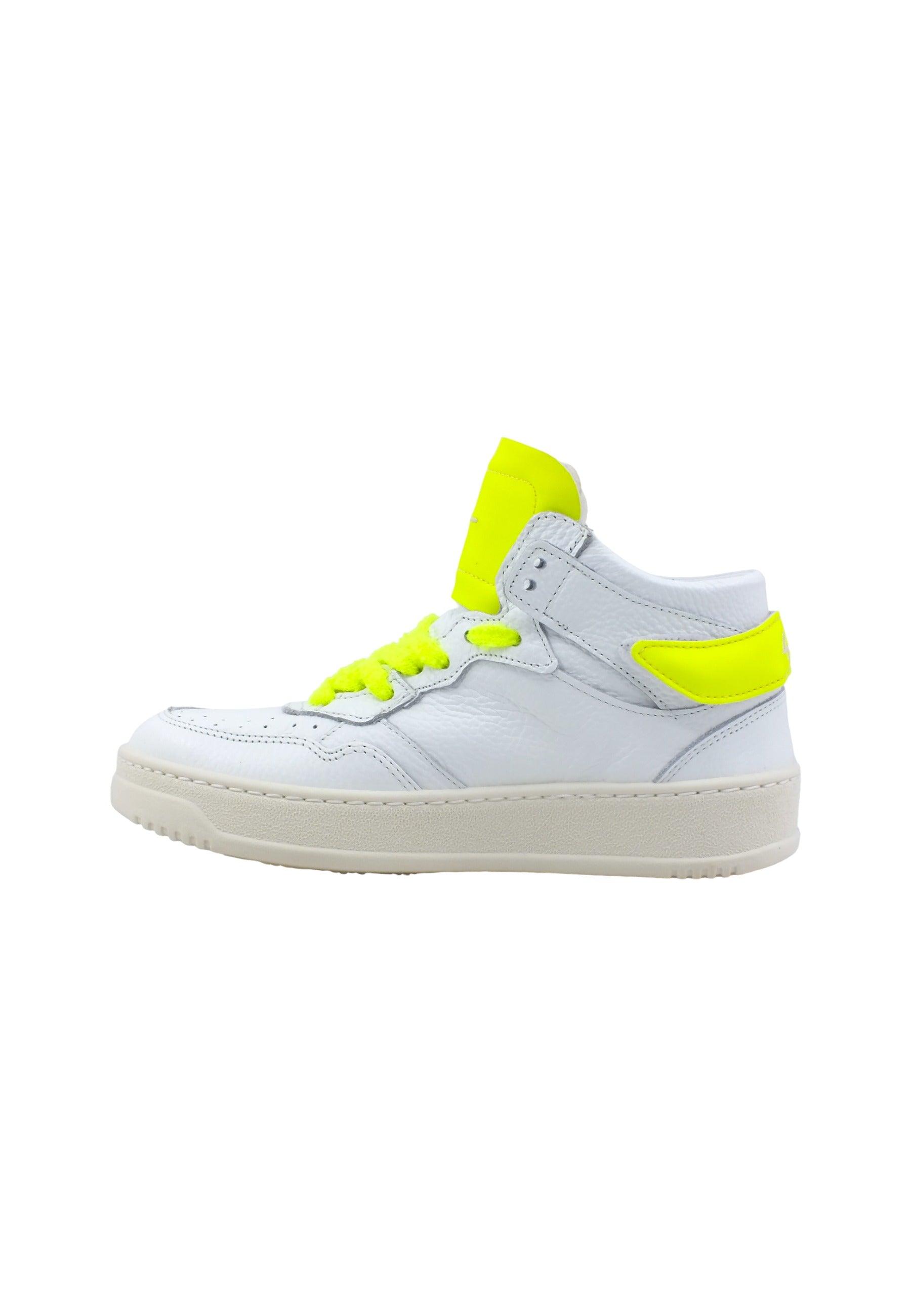 FOURLINE Sneaker Mid Max Donna Bianco Giallo Fluo X100 - Sandrini Calzature e Abbigliamento