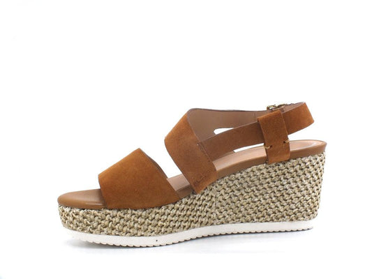 GEOX Sandalo Zeppa Pelle Lipari Marrone Cognac - Sandrini Calzature e Abbigliamento