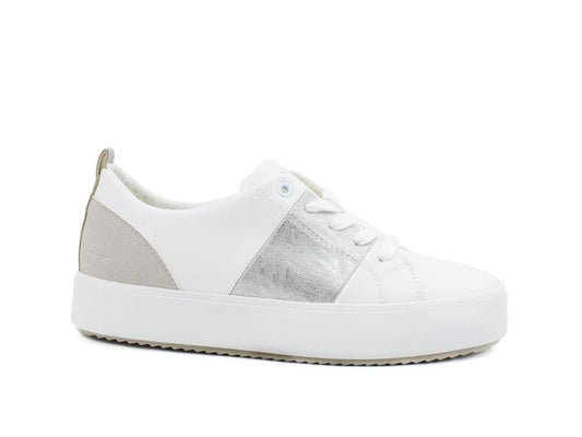 GEOX Sneaker Donna Pelle Laminata White Silver D02DZA0BCBNC0007 - Sandrini Calzature e Abbigliamento