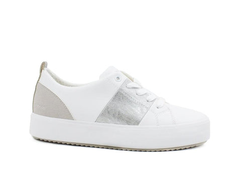 GEOX Sneaker Donna Pelle Laminata White Silver D02DZA0BCBNC0007 - Sandrini Calzature e Abbigliamento