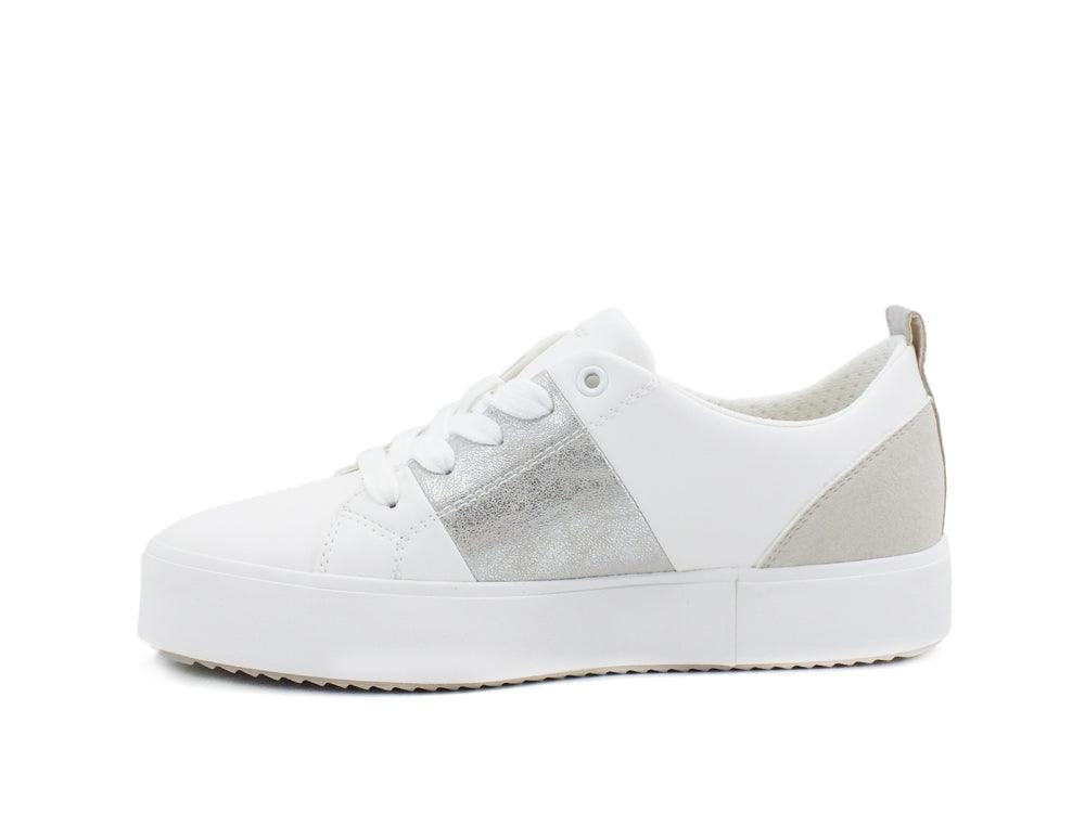 GEOX Sneaker Donna Pelle Laminata White Silver D02DZA0BCBNC0007 - Sandrini Calzature e Abbigliamento