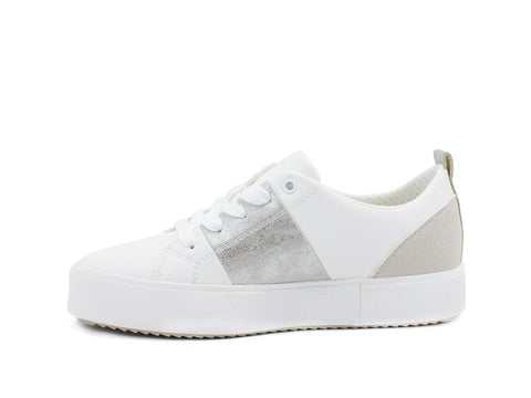 GEOX Sneaker Donna Pelle Laminata White Silver D02DZA0BCBNC0007 - Sandrini Calzature e Abbigliamento