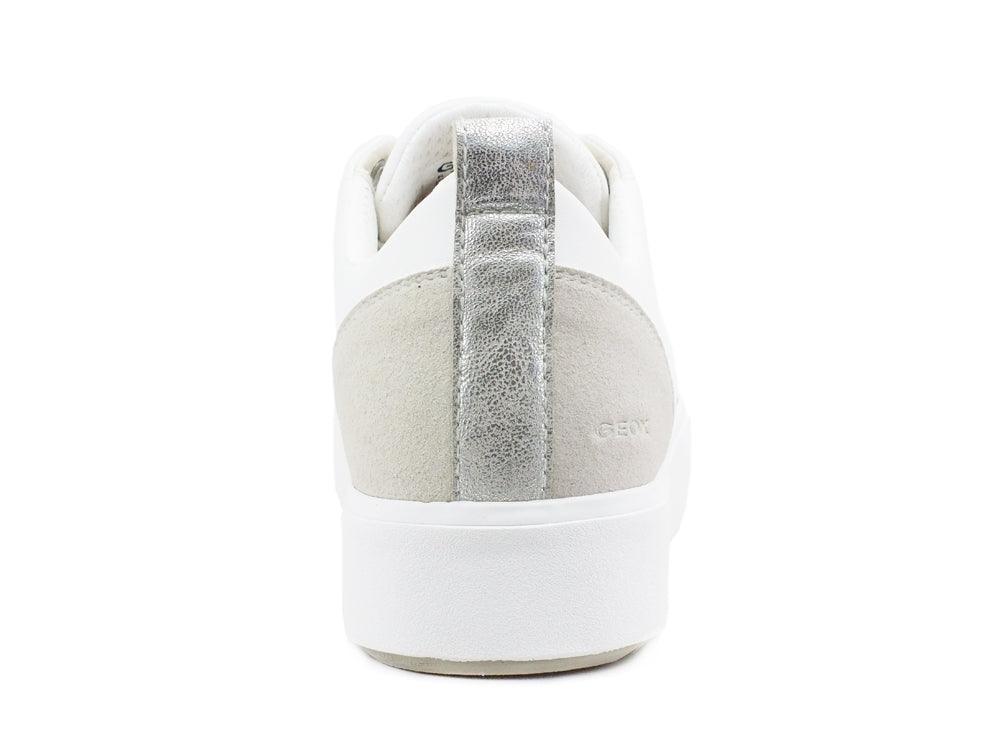 GEOX Sneaker Donna Pelle Laminata White Silver D02DZA0BCBNC0007 - Sandrini Calzature e Abbigliamento