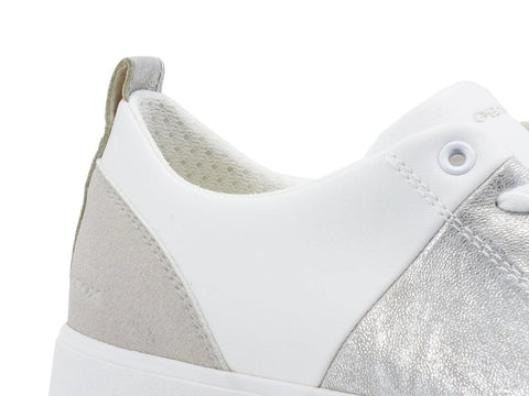 GEOX Sneaker Donna Pelle Laminata White Silver D02DZA0BCBNC0007 - Sandrini Calzature e Abbigliamento