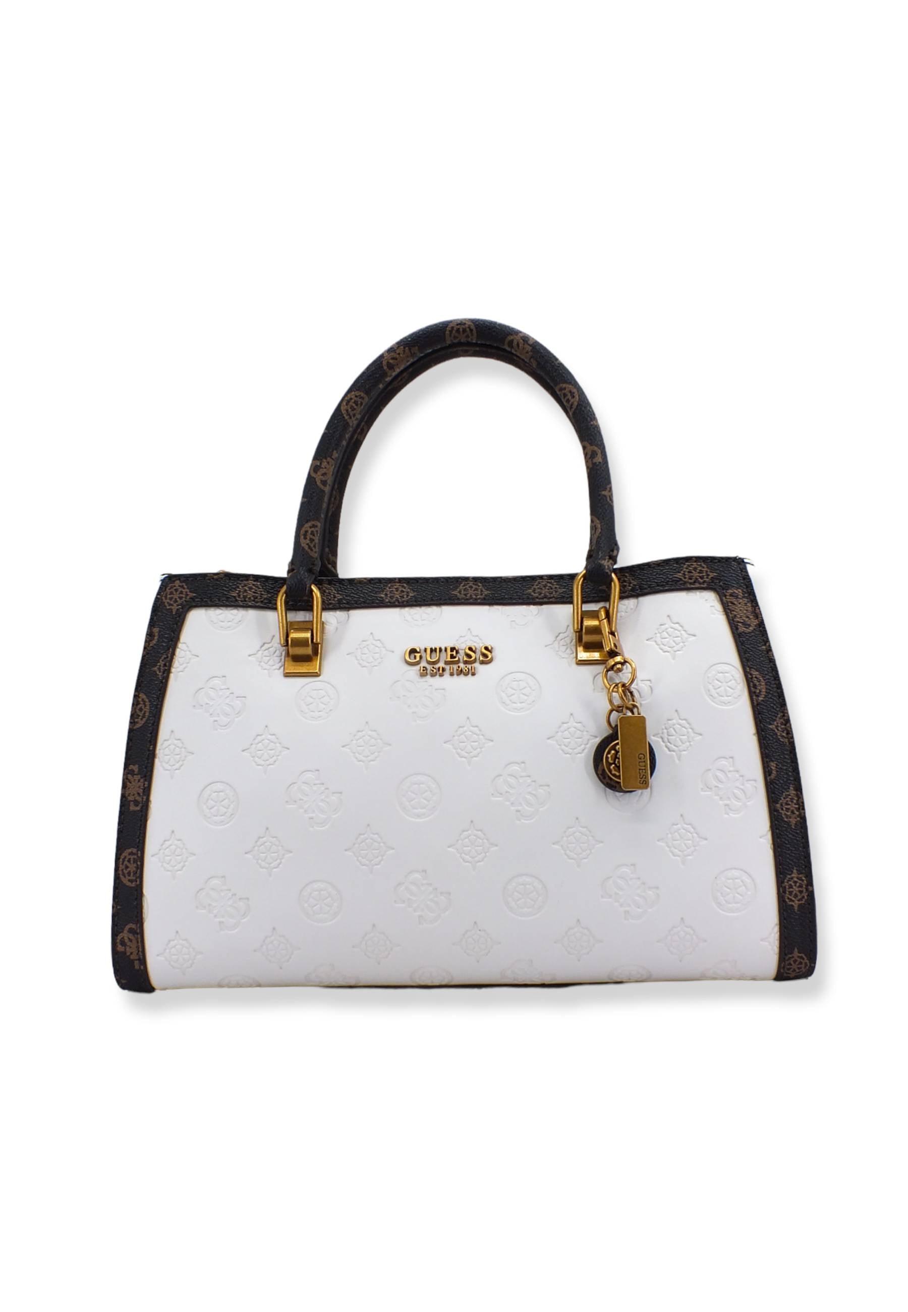 GUESS Abey Satchel Girlfriend Borsa Tracolla Donna White Logo Multi PB855806 - Sandrini Calzature e Abbigliamento