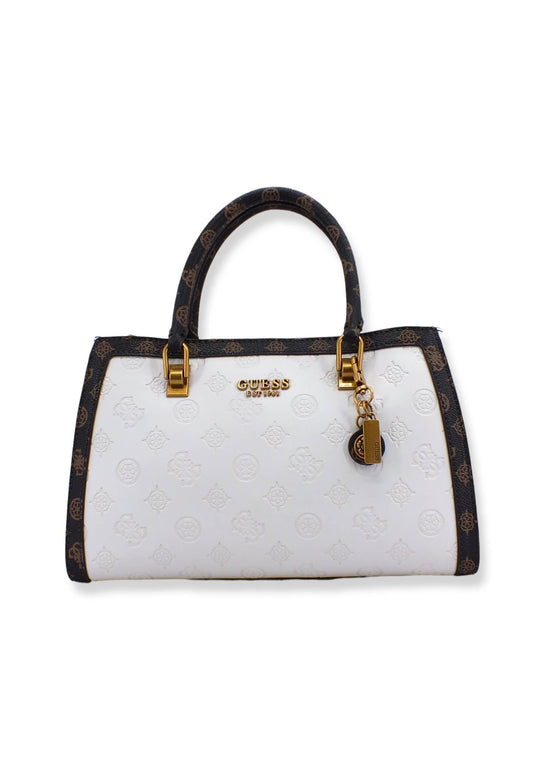 GUESS Abey Satchel Girlfriend Borsa Tracolla Donna White Logo Multi PB855806 - Sandrini Calzature e Abbigliamento