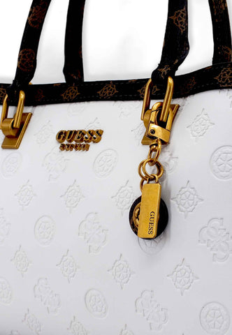 GUESS Abey Satchel Girlfriend Borsa Tracolla Donna White Logo Multi PB855806 - Sandrini Calzature e Abbigliamento