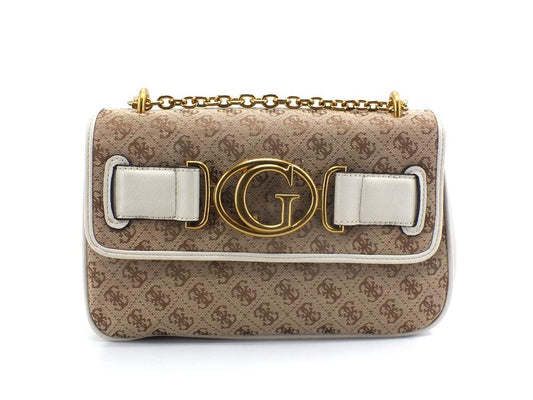 GUESS Aileen Shoulder Strap Borsa Tracolla Catena Brown Ivory HWAILEP1444 - Sandrini Calzature e Abbigliamento