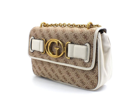 GUESS Aileen Shoulder Strap Borsa Tracolla Catena Brown Ivory HWAILEP1444 - Sandrini Calzature e Abbigliamento