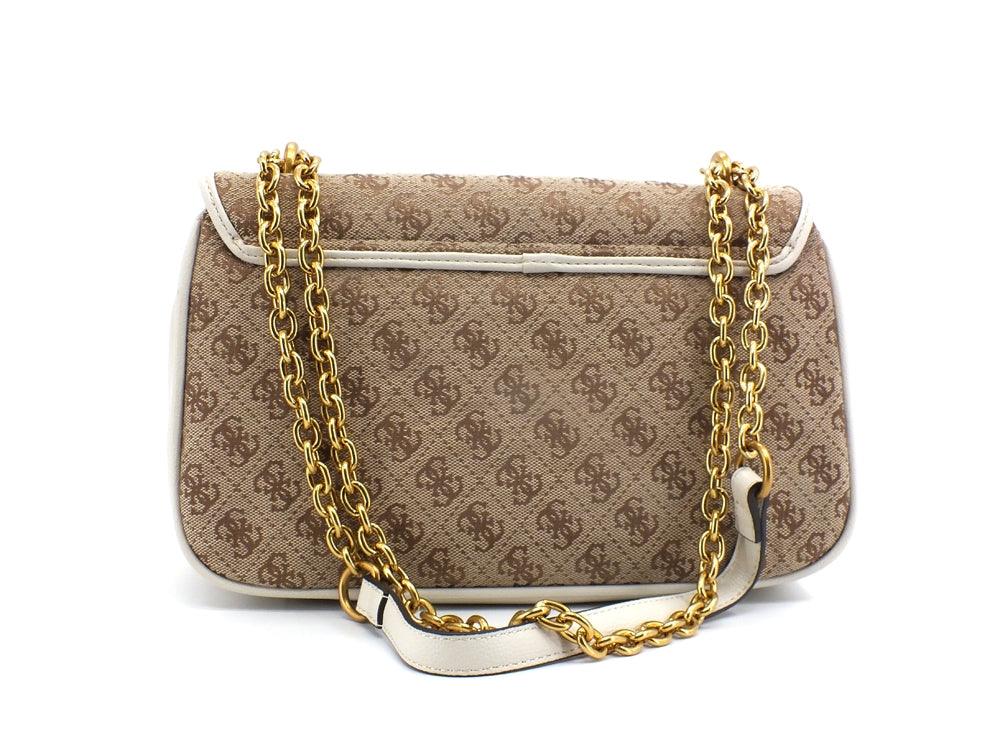 GUESS Aileen Shoulder Strap Borsa Tracolla Catena Brown Ivory HWAILEP1444 - Sandrini Calzature e Abbigliamento