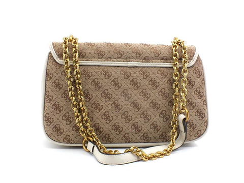GUESS Aileen Shoulder Strap Borsa Tracolla Catena Brown Ivory HWAILEP1444 - Sandrini Calzature e Abbigliamento