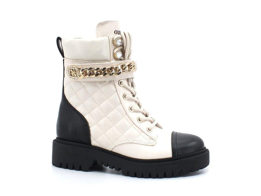 GUESS Anfibio Combact Trapuntato Catena Cream FL8ODSELE10 - Sandrini Calzature e Abbigliamento