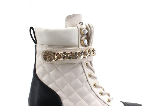GUESS Anfibio Combact Trapuntato Catena Cream FL8ODSELE10 - Sandrini Calzature e Abbigliamento