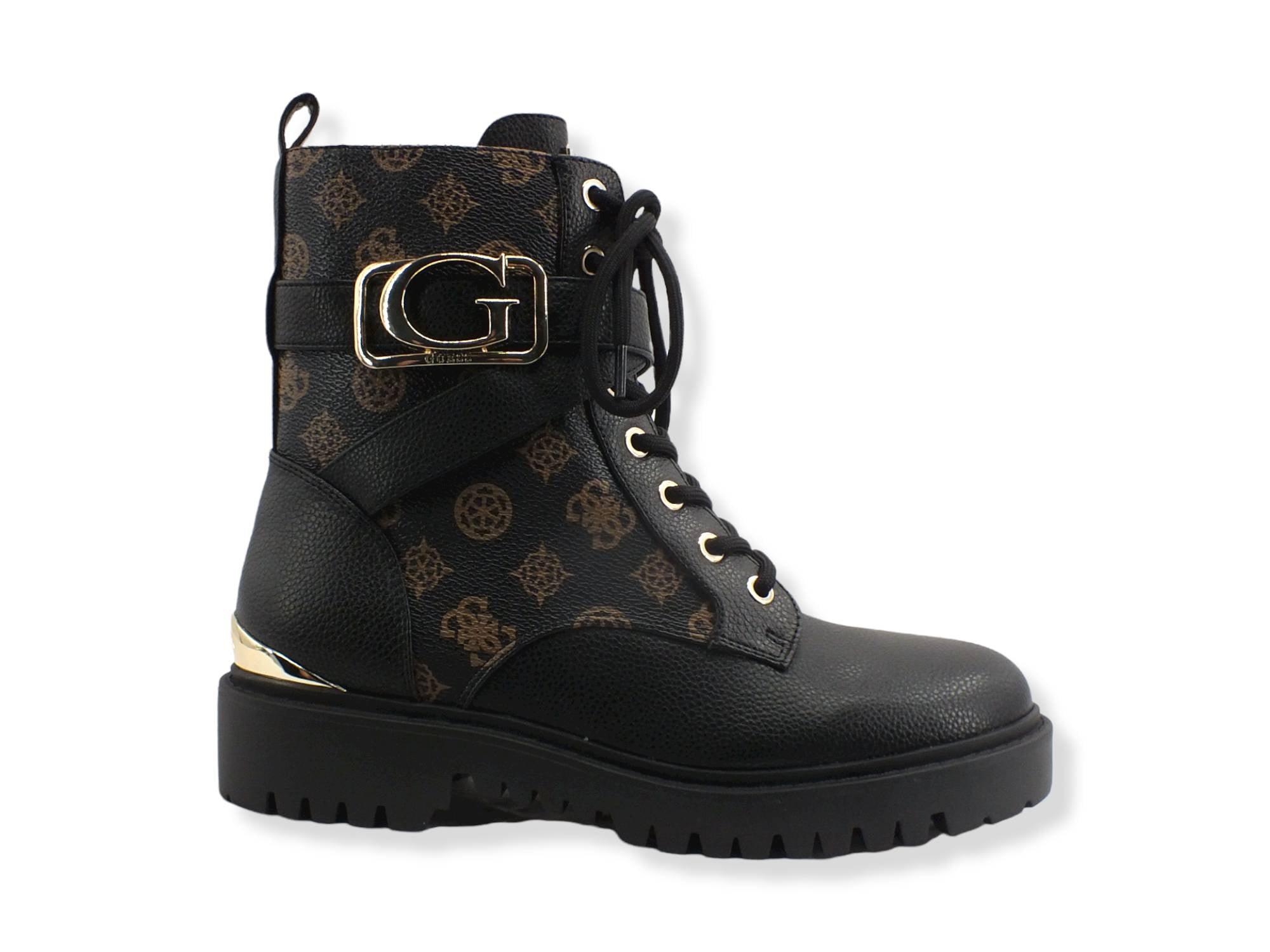 GUESS Anfibio Donna Loghi Printed Zip Laterali Black Gold FL8ONAFAL10 - Sandrini Calzature e Abbigliamento