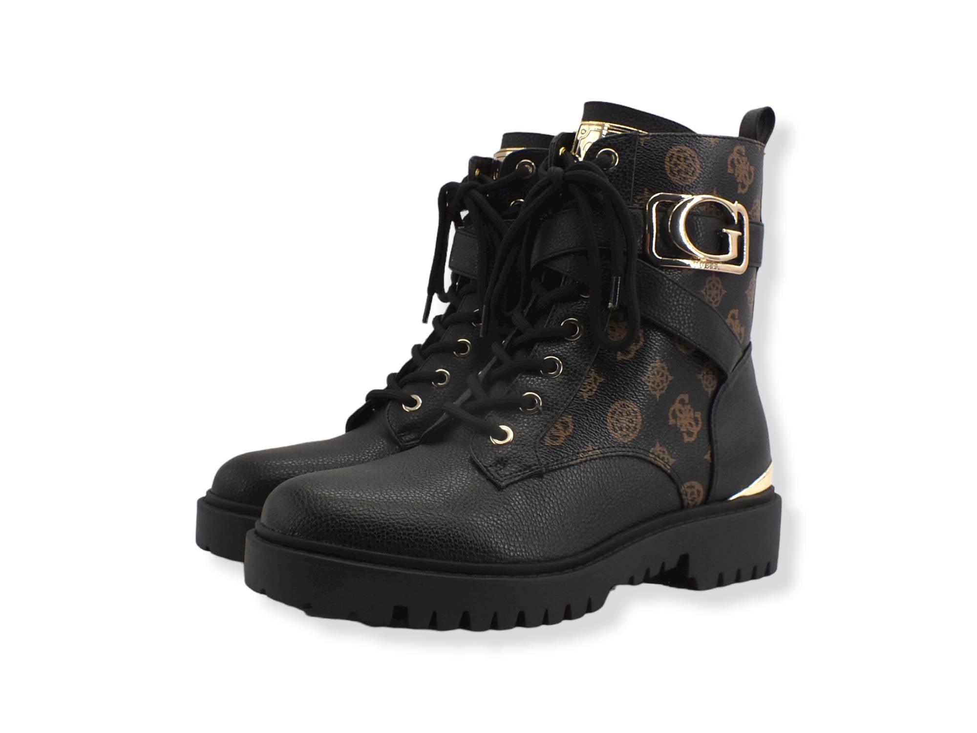 GUESS Anfibio Donna Loghi Printed Zip Laterali Black Gold FL8ONAFAL10 - Sandrini Calzature e Abbigliamento