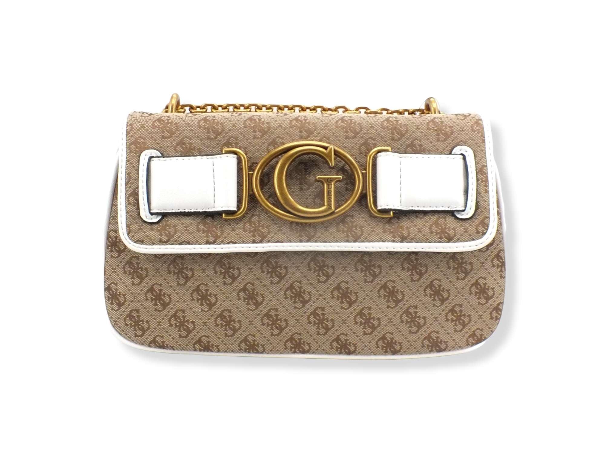 GUESS Borsa Tracolla Aviana Crossbody Bicolor Marrone Latte White JC841421 - Sandrini Calzature e Abbigliamento