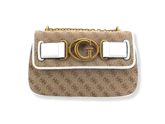 GUESS Borsa Tracolla Aviana Crossbody Bicolor Marrone Latte White JC841421 - Sandrini Calzature e Abbigliamento