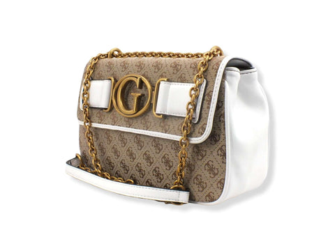 GUESS Borsa Tracolla Aviana Crossbody Bicolor Marrone Latte White JC841421 - Sandrini Calzature e Abbigliamento