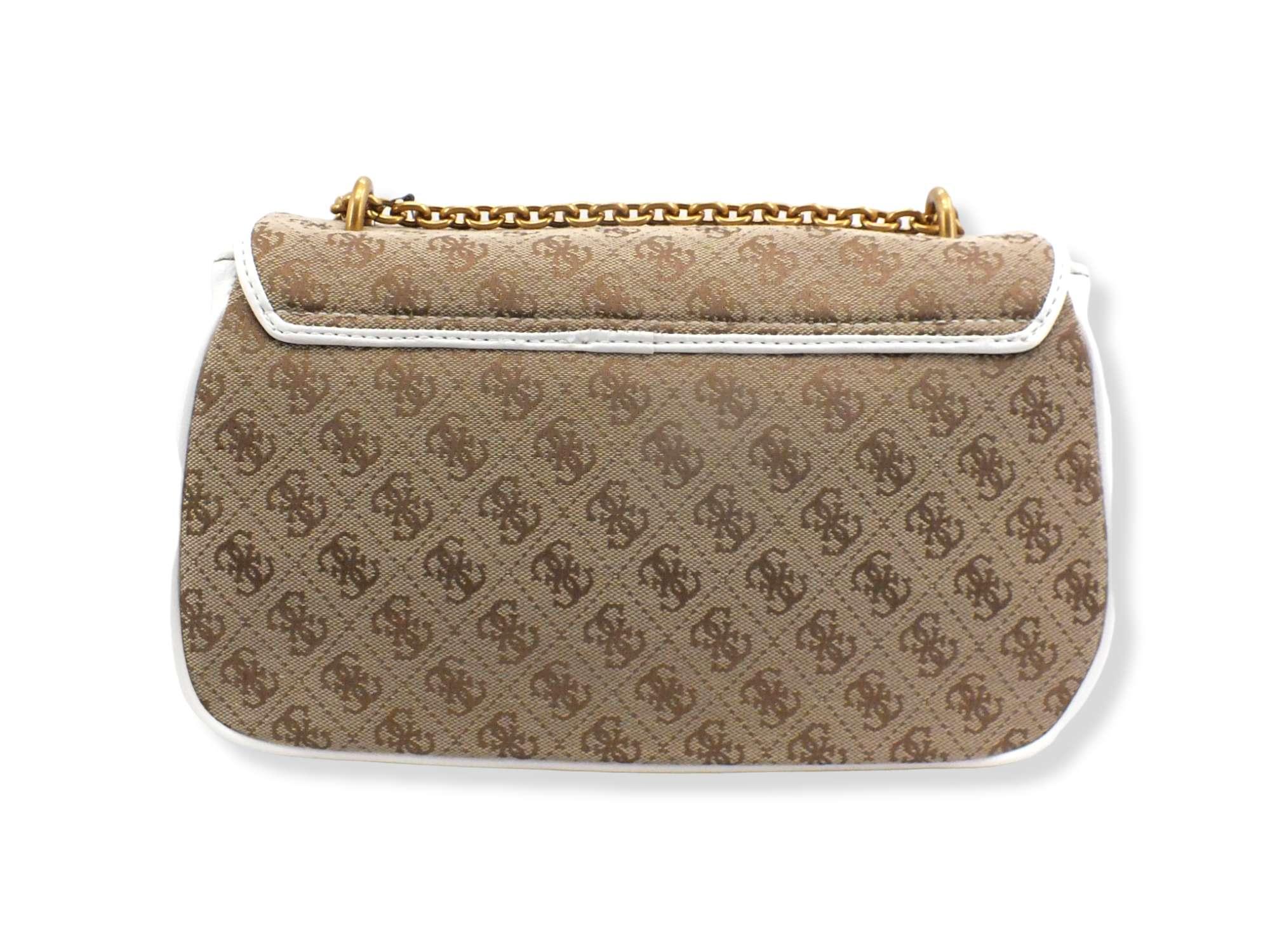 GUESS Borsa Tracolla Aviana Crossbody Bicolor Marrone Latte White JC841421 - Sandrini Calzature e Abbigliamento