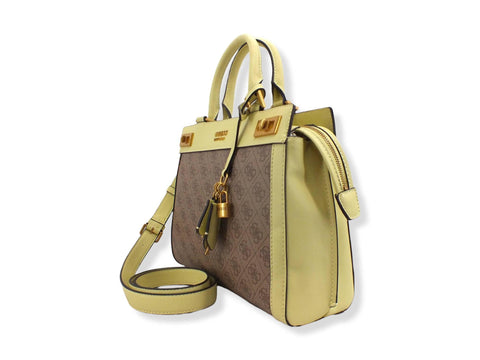 GUESS Borsa Tracolla Katey Bicolor Latte Logo Verde Lime XA787026 - Sandrini Calzature e Abbigliamento